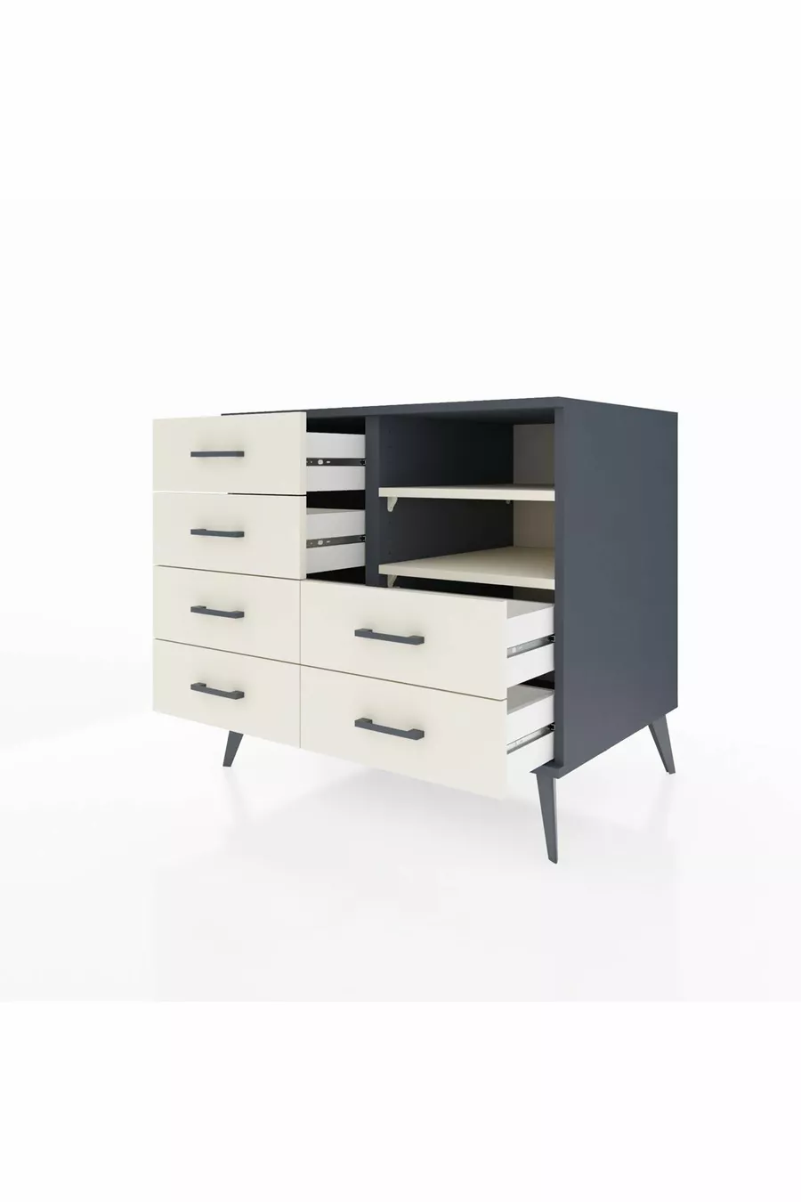 Commode Kronos à 2 étagères et 6 tiroirs Anthracite-Pierre de lune