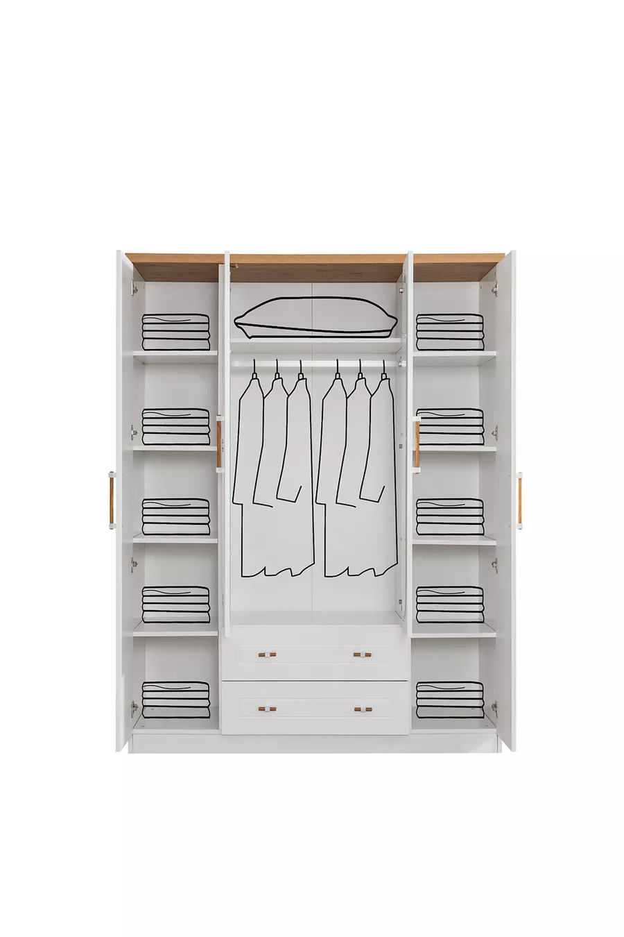 Lits superposés, Ensemble de chambre pour jeunes Vita Bohem en noyer avec lit superposé + armoire à quatre portes