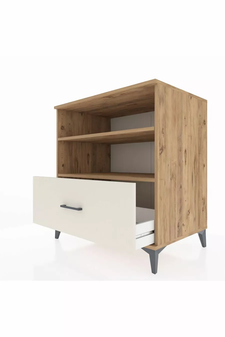 Commode Kronos à 2 étagères et 1 tiroir en pin et quartz
