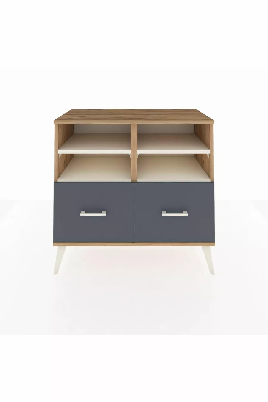 Commode Hyperion 4 étagères 2 tiroirs Pin-Aya/Anthracite