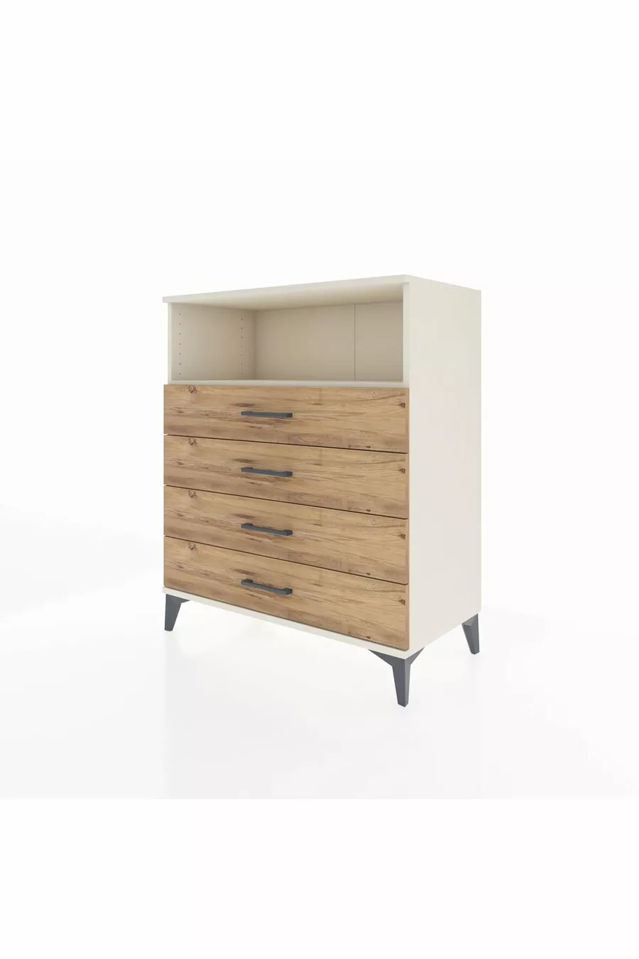 Commode Hyperion à une étagère et 4 tiroirs Aigue-marine-Pin