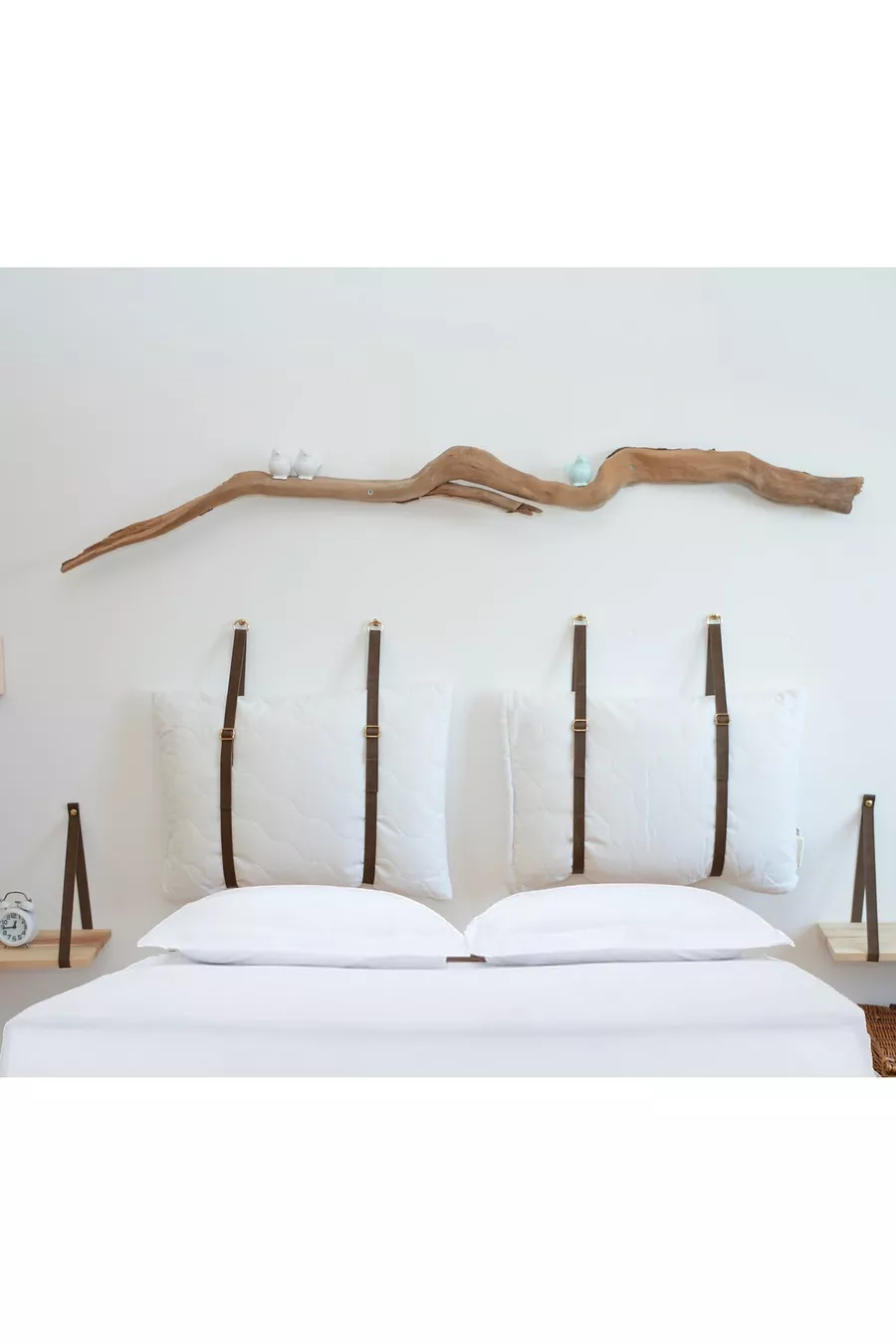 Tête de lit, cadre de lit en cuir et support d'oreiller 2 pièces avec housse d'oreiller couleur moutarde