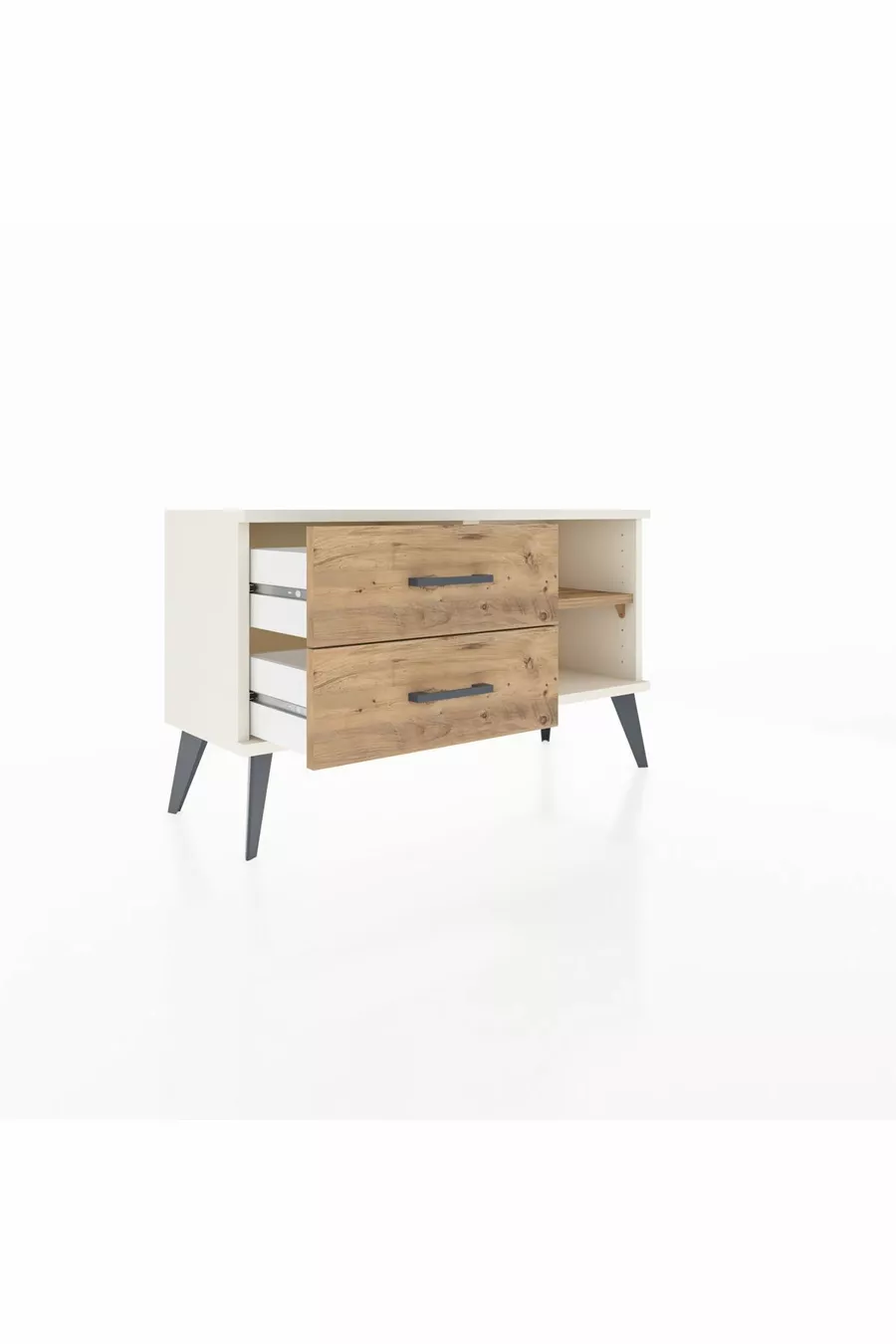 Commode Arges à une étagère et 2 tiroirs en pierre d'onyx et pin