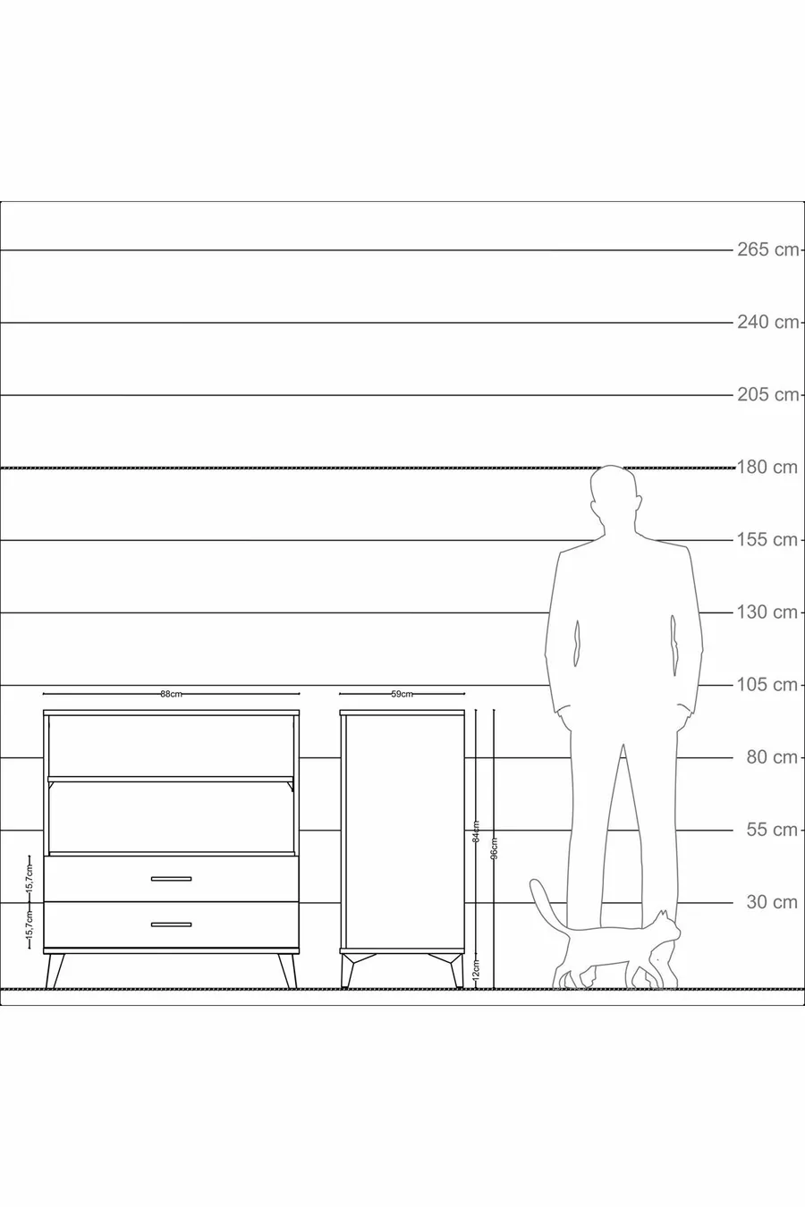 Commode Kronos avec 2 étagères et 2 tiroirs en pin et pierre d'onyx