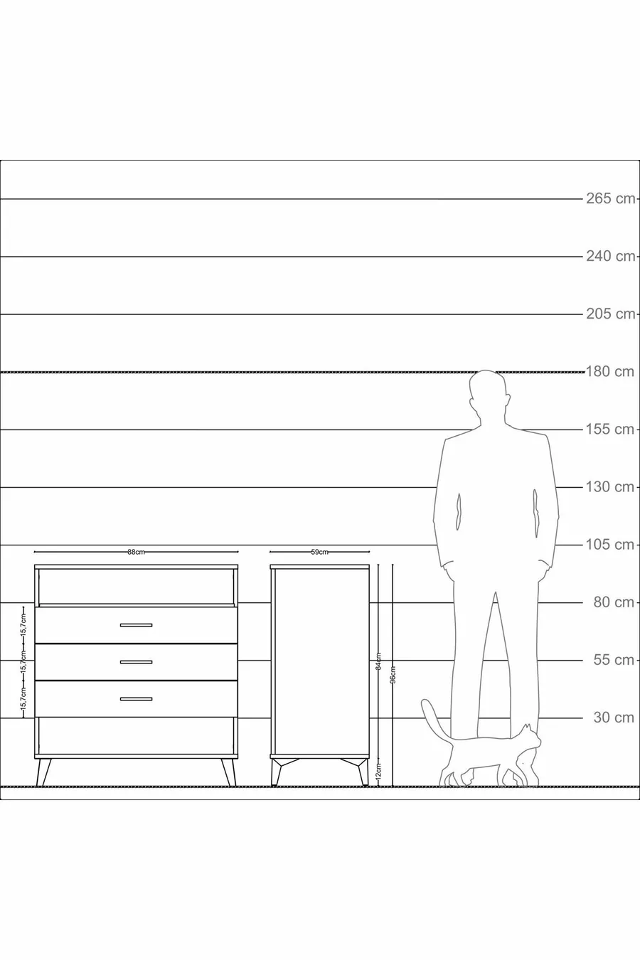 Commode Kronos avec une étagère et 3 tiroirs, Pierre de lune-Pin