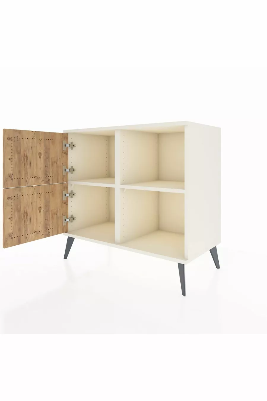 Commode Hyperion 2 étagères 2 portes Pierre de lune-Pin/Pierre de lune