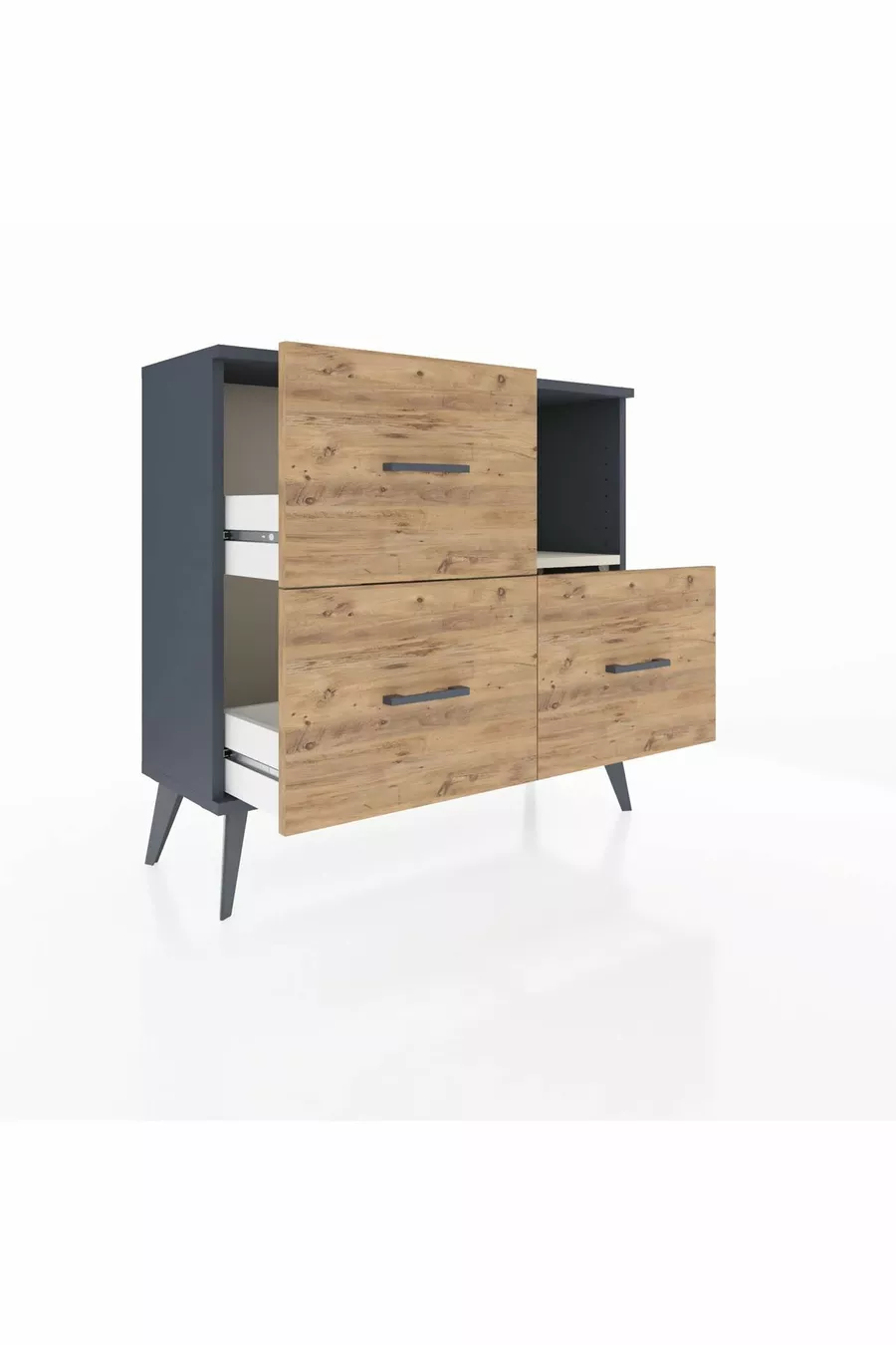 Commode Arges à une étagère et trois tiroirs Anthracite-Pierre de lune/Merisiers