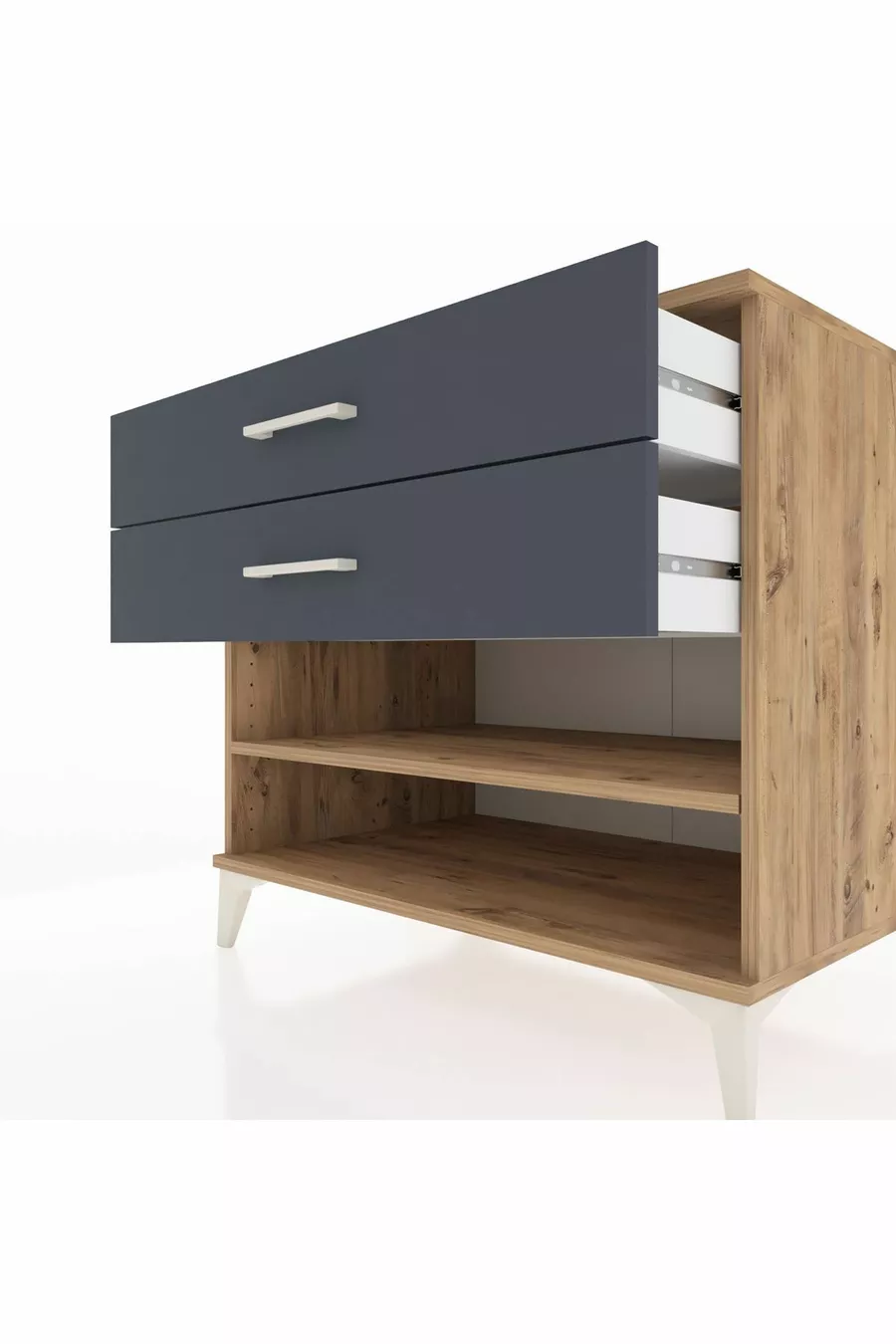 Commode Kronos à une étagère et 2 tiroirs Pin-Anthracite