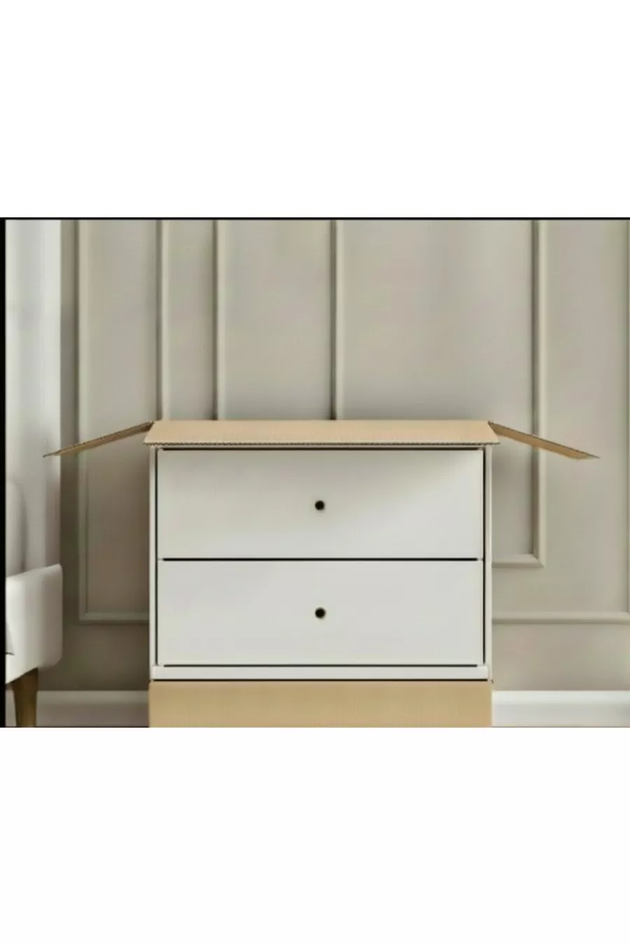 Table de chevet blanche brillante, prête à être assemblée