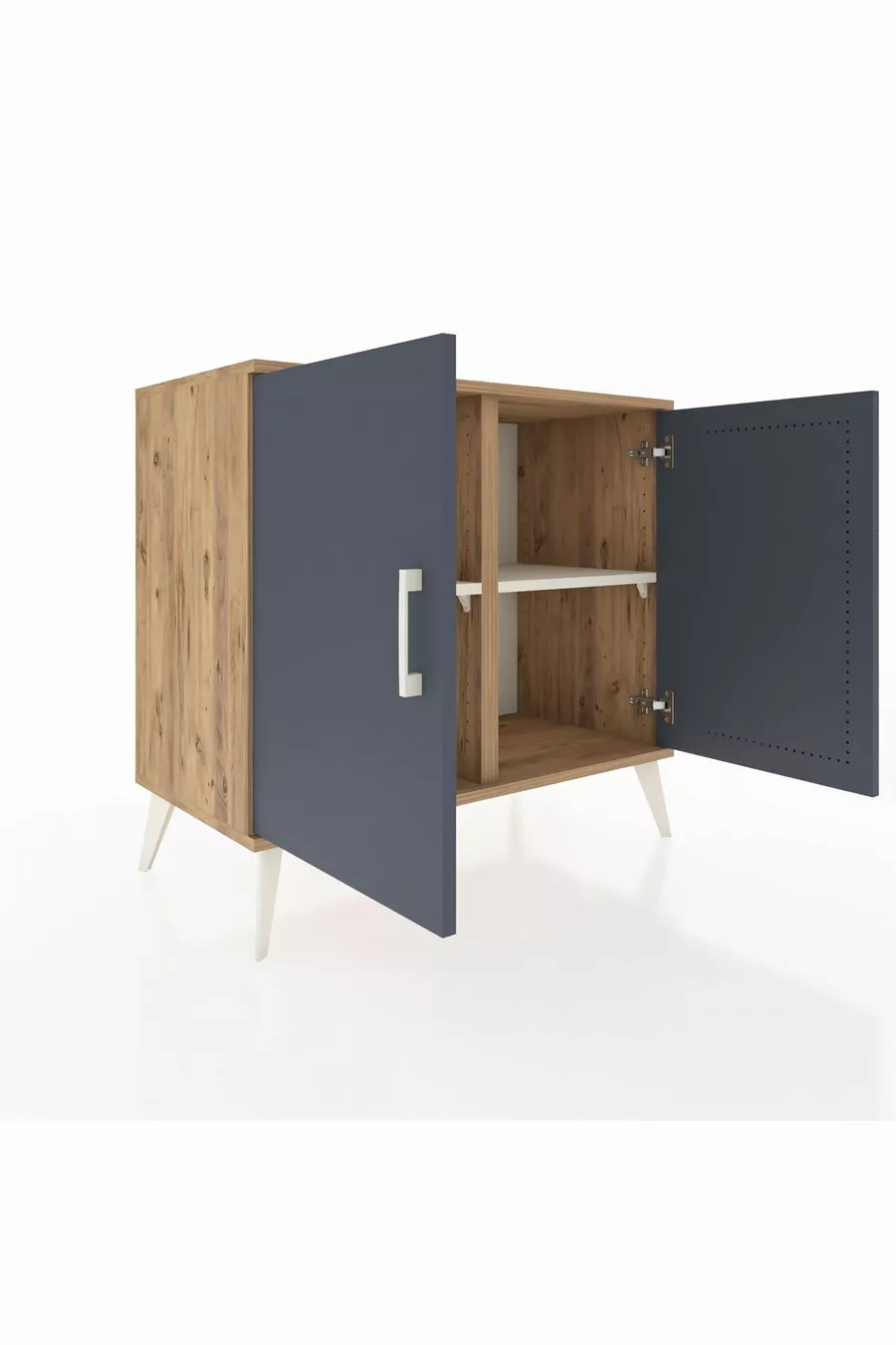 Commode Hyperion 2 étagères 2 portes Pin-Anthracite/Pierre de lune