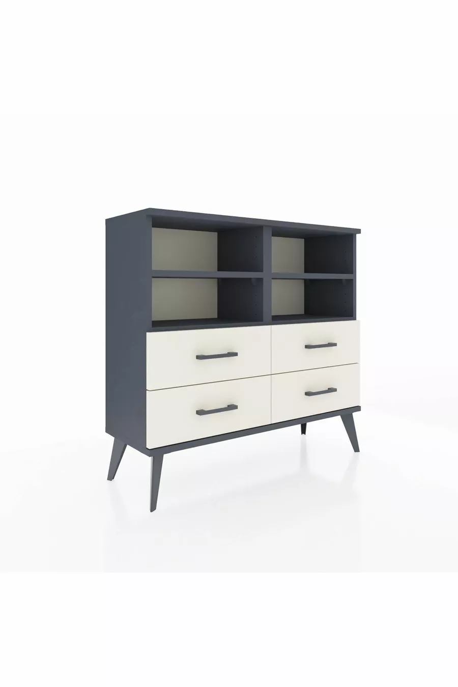Commode Arges 4 étagères 4 tiroirs Anthracite-Anthracite/Gris pierre