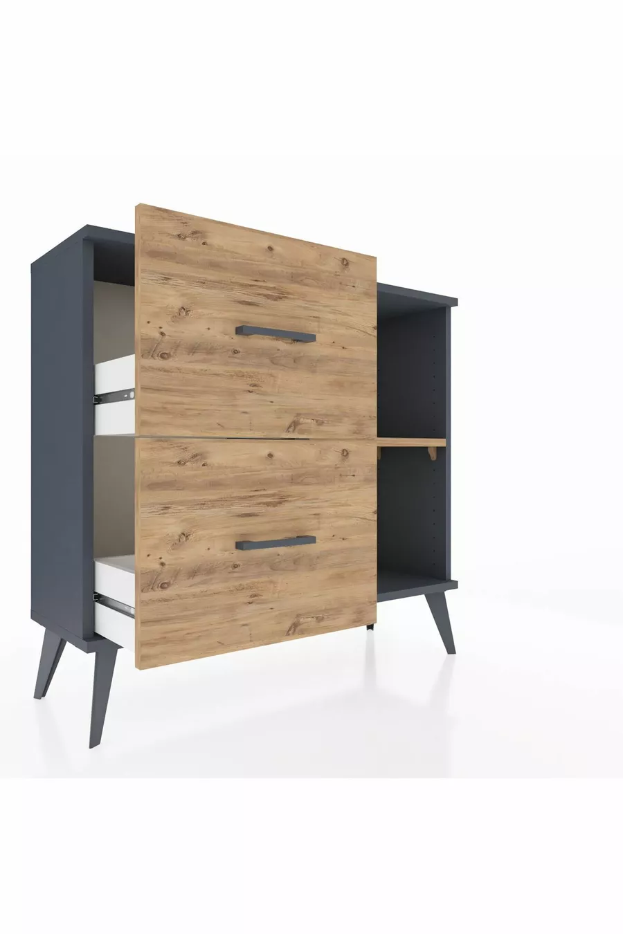 Commode Arges à une étagère et 2 tiroirs Anthracite-Pin