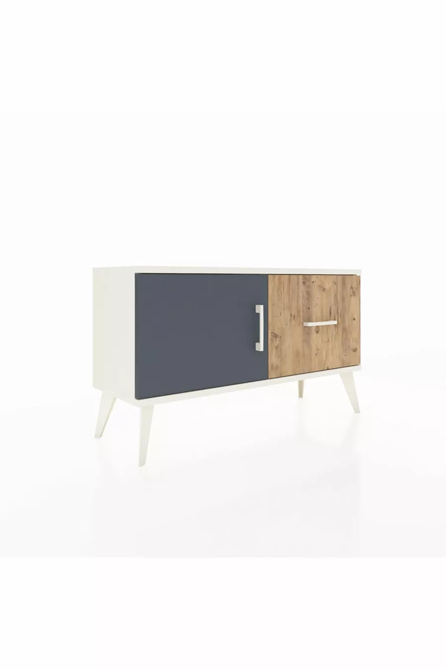 Commode Arges avec une étagère, un tiroir et une porte, coloris Pierre de Lune-Anthracite/Pin