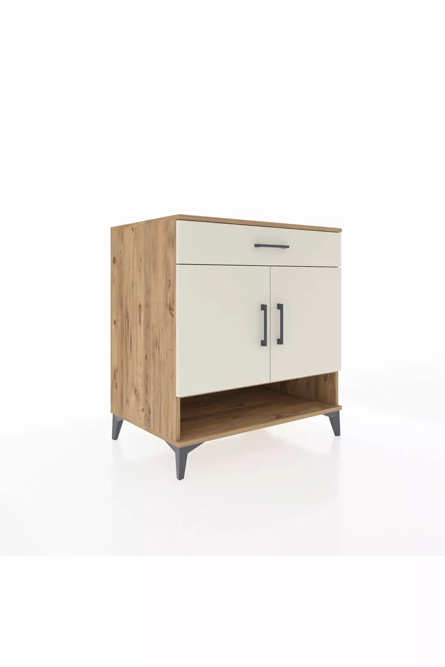 Commode Kronos 2 étagères, 1 tiroir, 2 portes, pin-pierre de lune