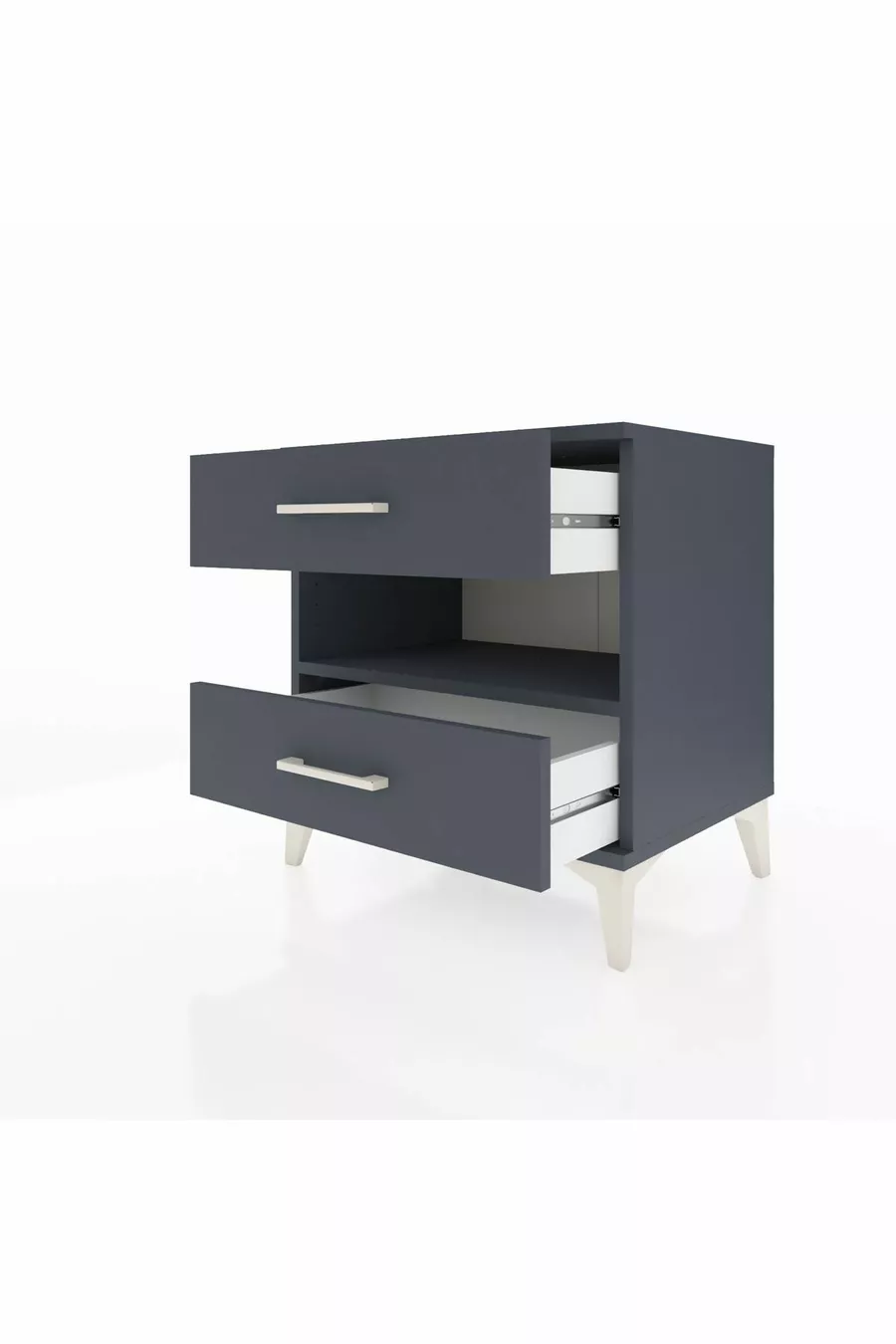 Chevet Hyperion à une étagère et deux tiroirs Anthracite-Anthracite