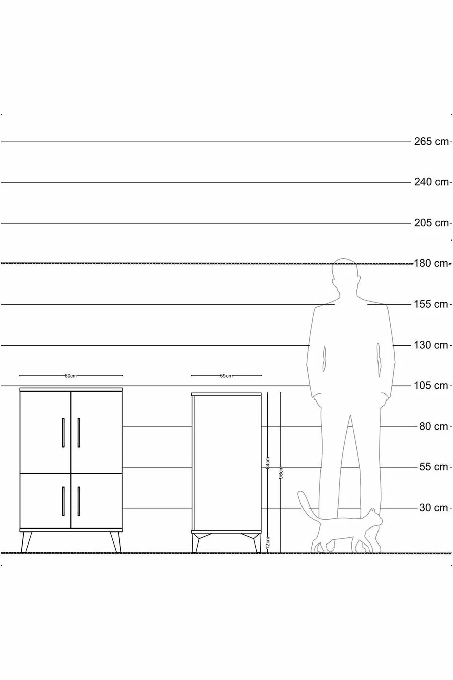 Table de chevet Kronos avec 2 étagères et 4 portes, pin-pin