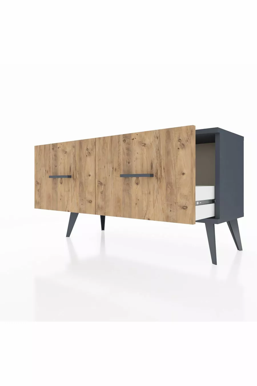 Commode Arges 2 Tiroirs Anthracite-Anthracite/Sapin