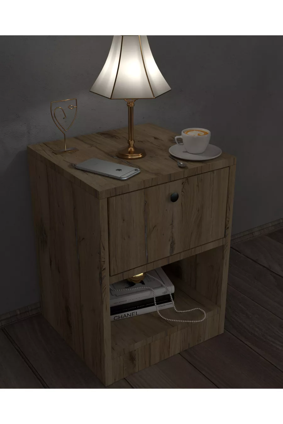 Table de chevet avec serrure et compartiment secret, MDF, livrée assemblée, pas besoin de montage
