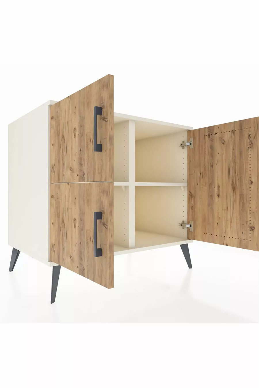 Commode Kronos 2 étagères 3 portes Pierre de lune-Pin/Pierre de lune