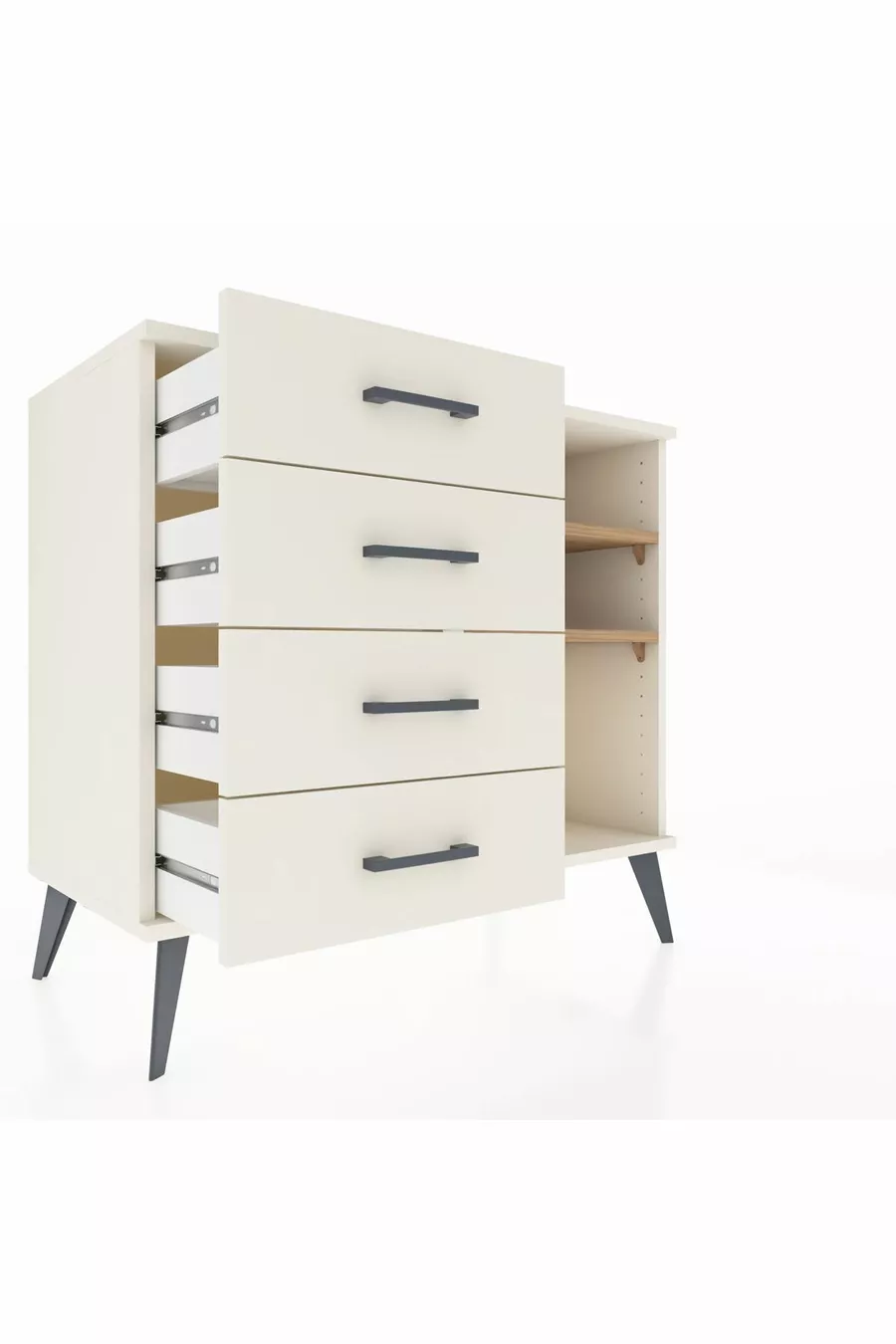 Commode Hyperion 2 étagères 4 tiroirs Nacré-Pin/Nacré