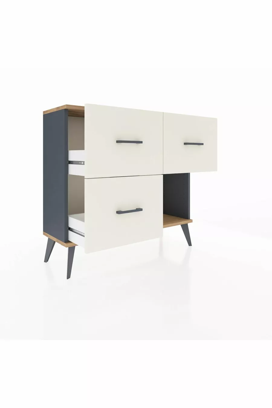 Commode Arges 3 tiroirs Anthracite-Sapin/Pierre de Lune