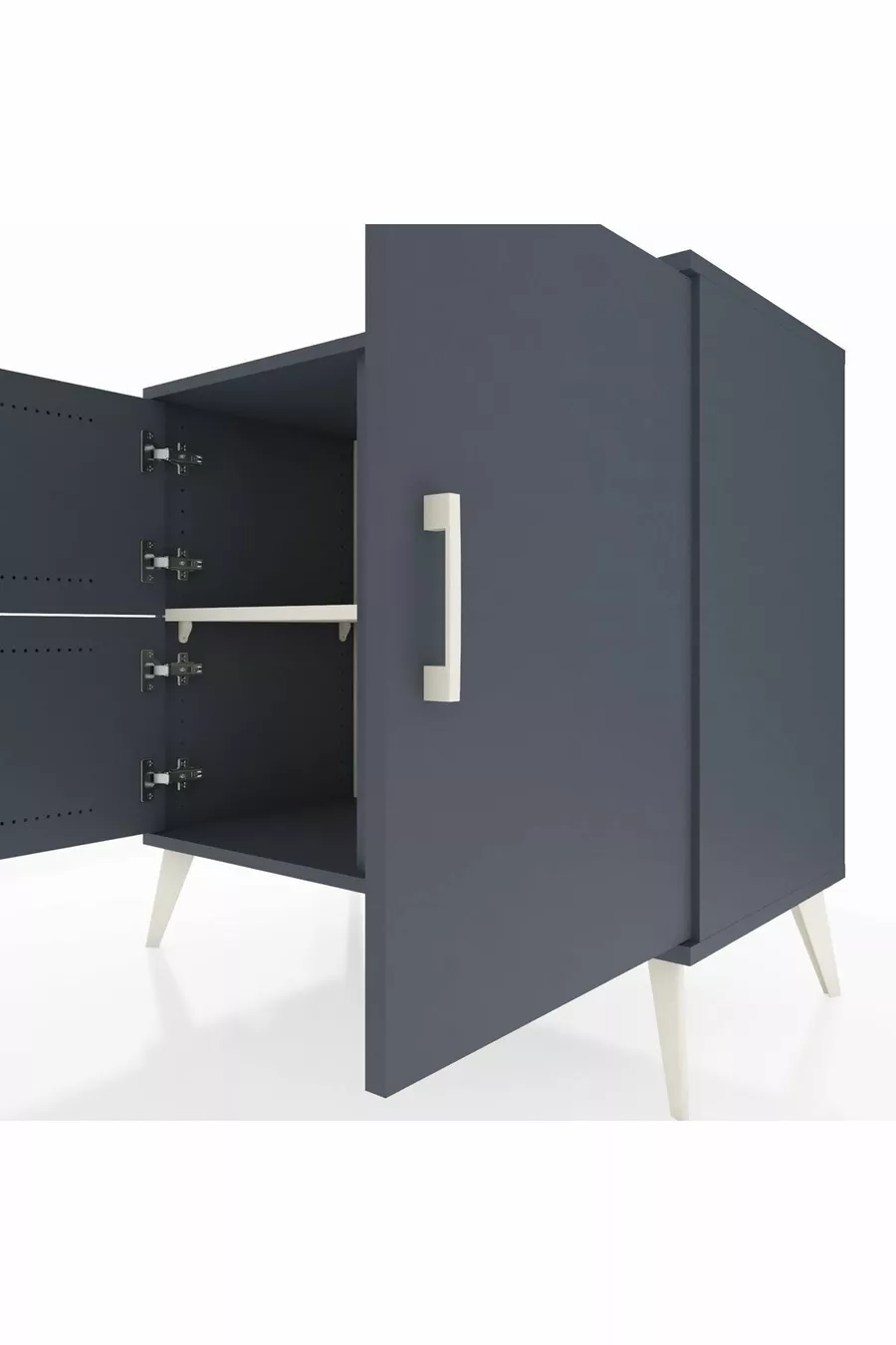 Commode Hyperion 2 étagères 3 portes Anthracite-Anthracite/Marbre
