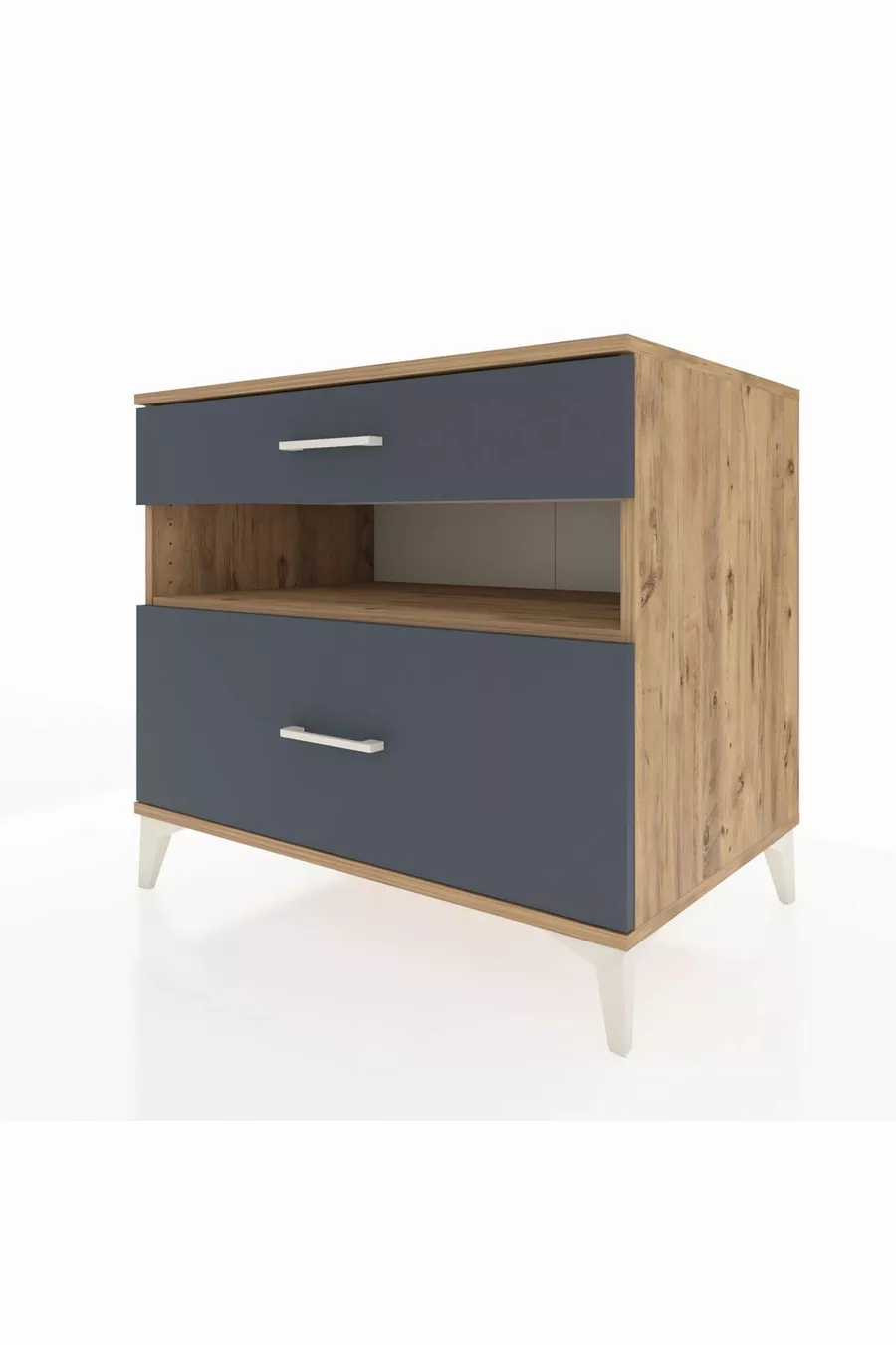 Commode Kronos à une étagère et 2 tiroirs Pin-Anthracite