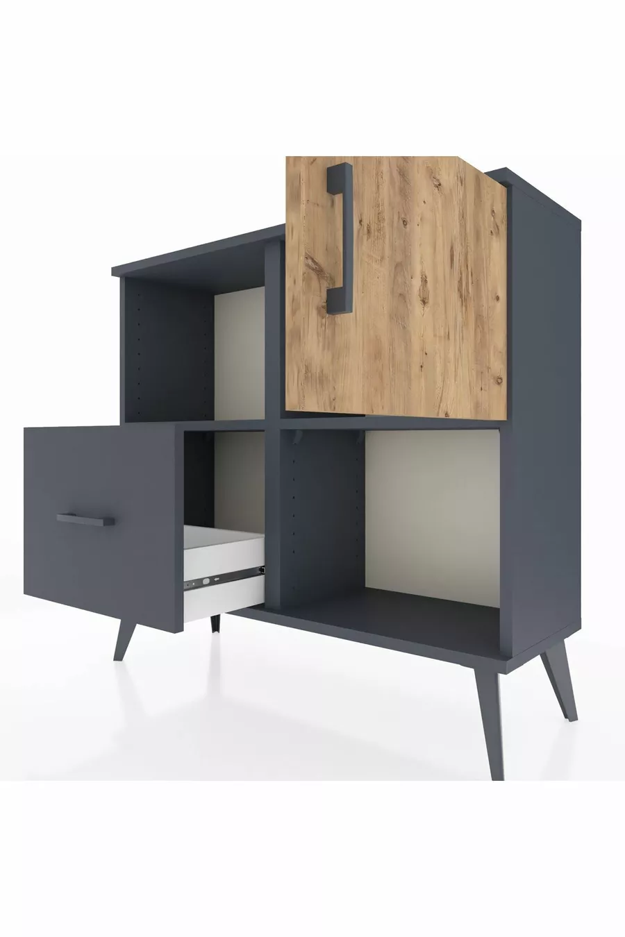 Commode Arges à 2 étagères, 1 tiroir, 1 porte, Anthracite-Sapin/Anthracite