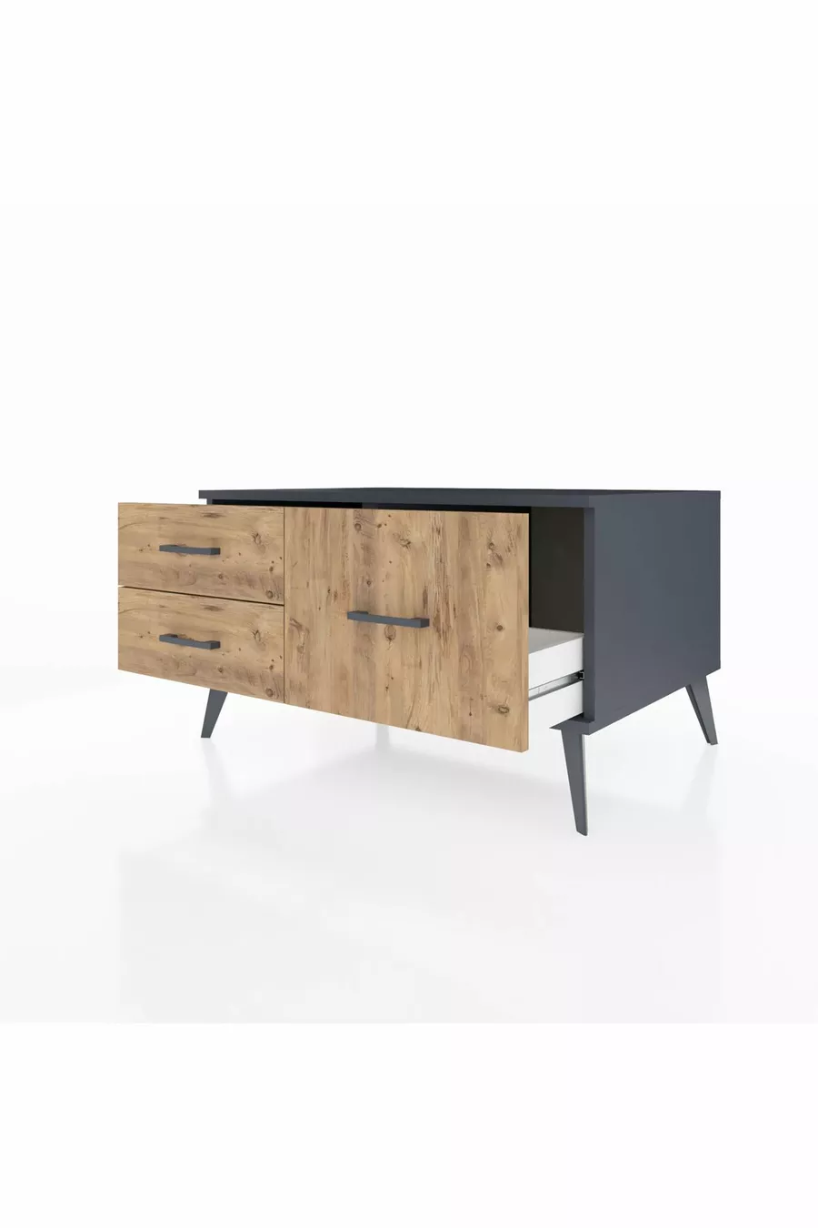 Commode Kronos 3 étagères Anthracite-Anthracite/Sapin