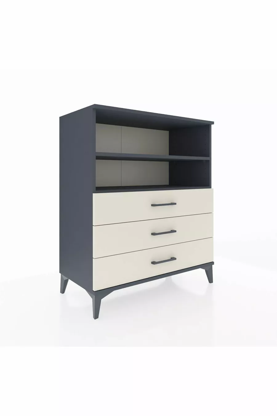 Commode Hyperion 2 étagères 3 tiroirs Anthracite-Pierre de Lune