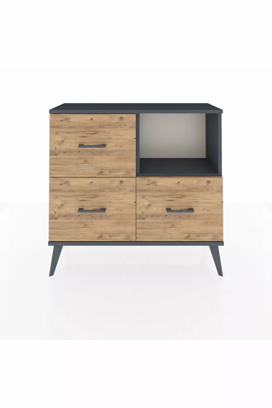 Commode Arges à une étagère et trois tiroirs Anthracite-Anthracite/Merisiers