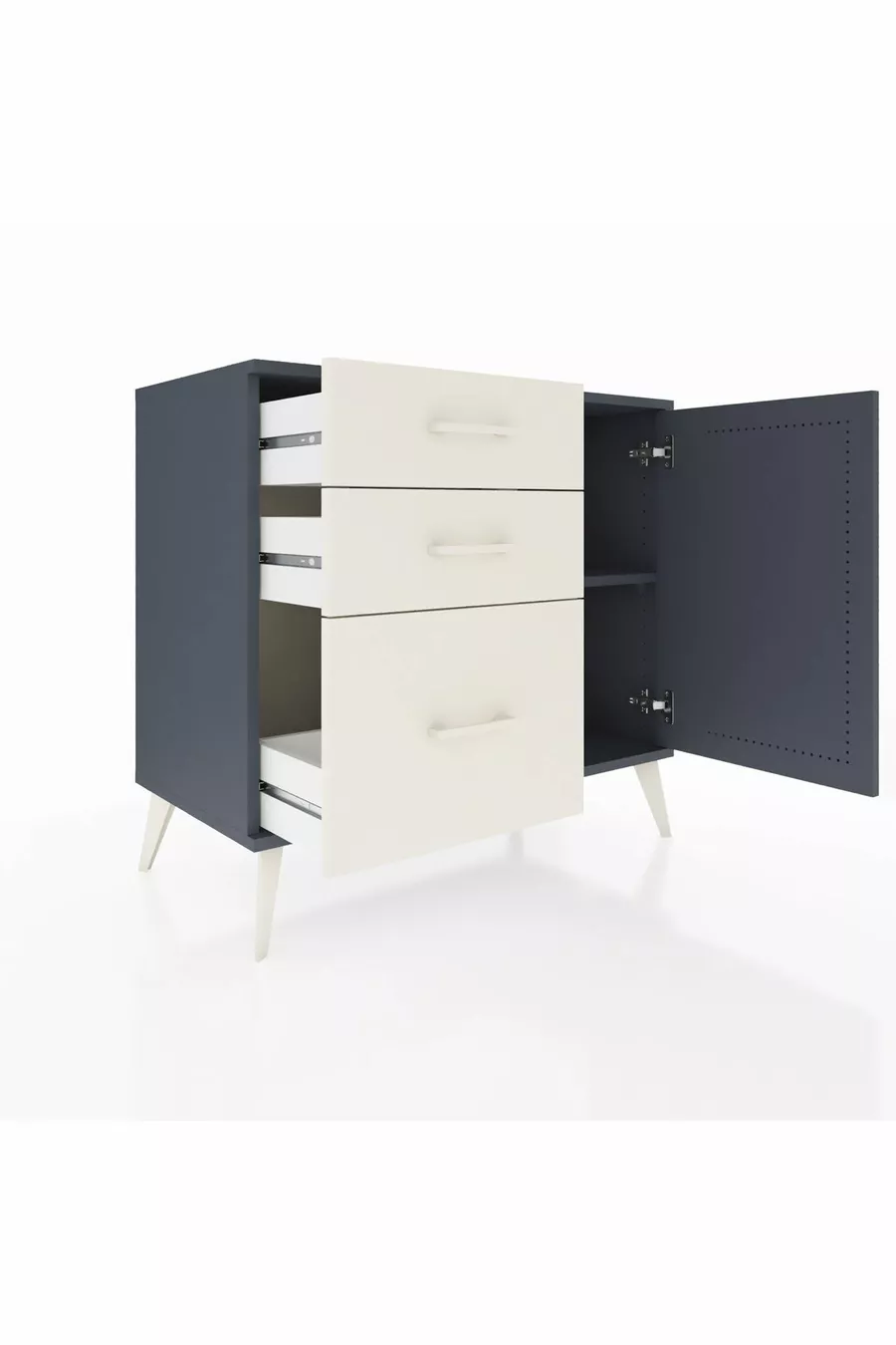 Commode Hyperion avec une seule étagère, 3 tiroirs et une porte, Anthracite-Anthracite/Gris pierre