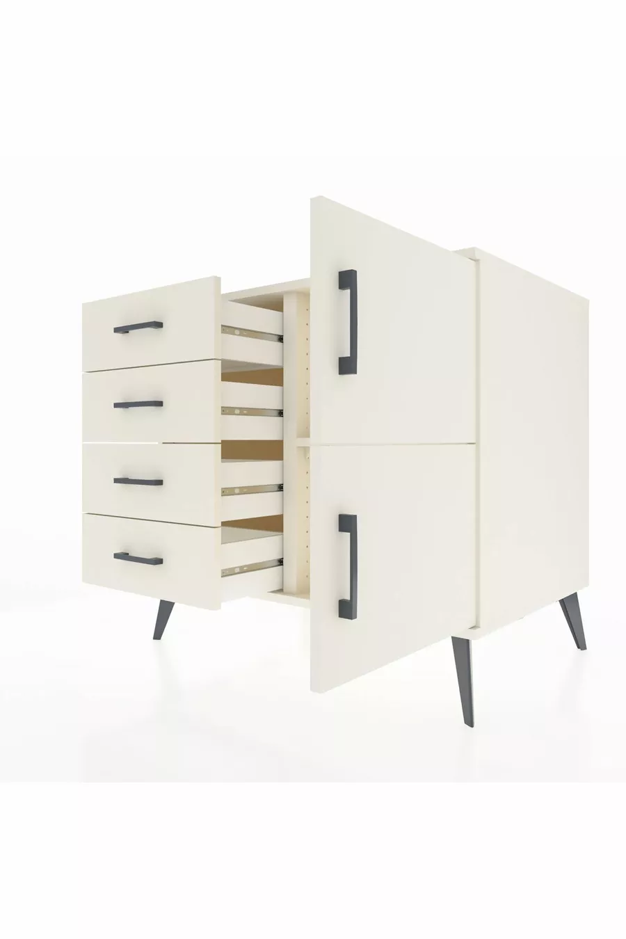 Commode Kronos avec une étagère, 4 tiroirs et 2 portes, couleur Pierre de Lune