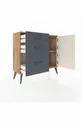 Commode Arges à une étagère, 3 tiroirs et 2 portes, Pin-Pierre de lune/Anthracite