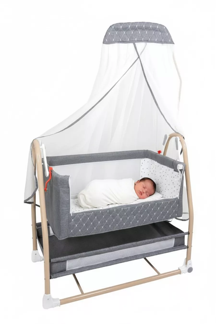 Berceau Royal Anne à Côté avec Tulle, Berceau Panier, Berceau Bascule pour Bébé, Berceau à Côté de la Maman