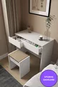 B Chambre à coucher moderne avec deux grands tiroirs et banc, meuble de maquillage avec pouf et organisateur