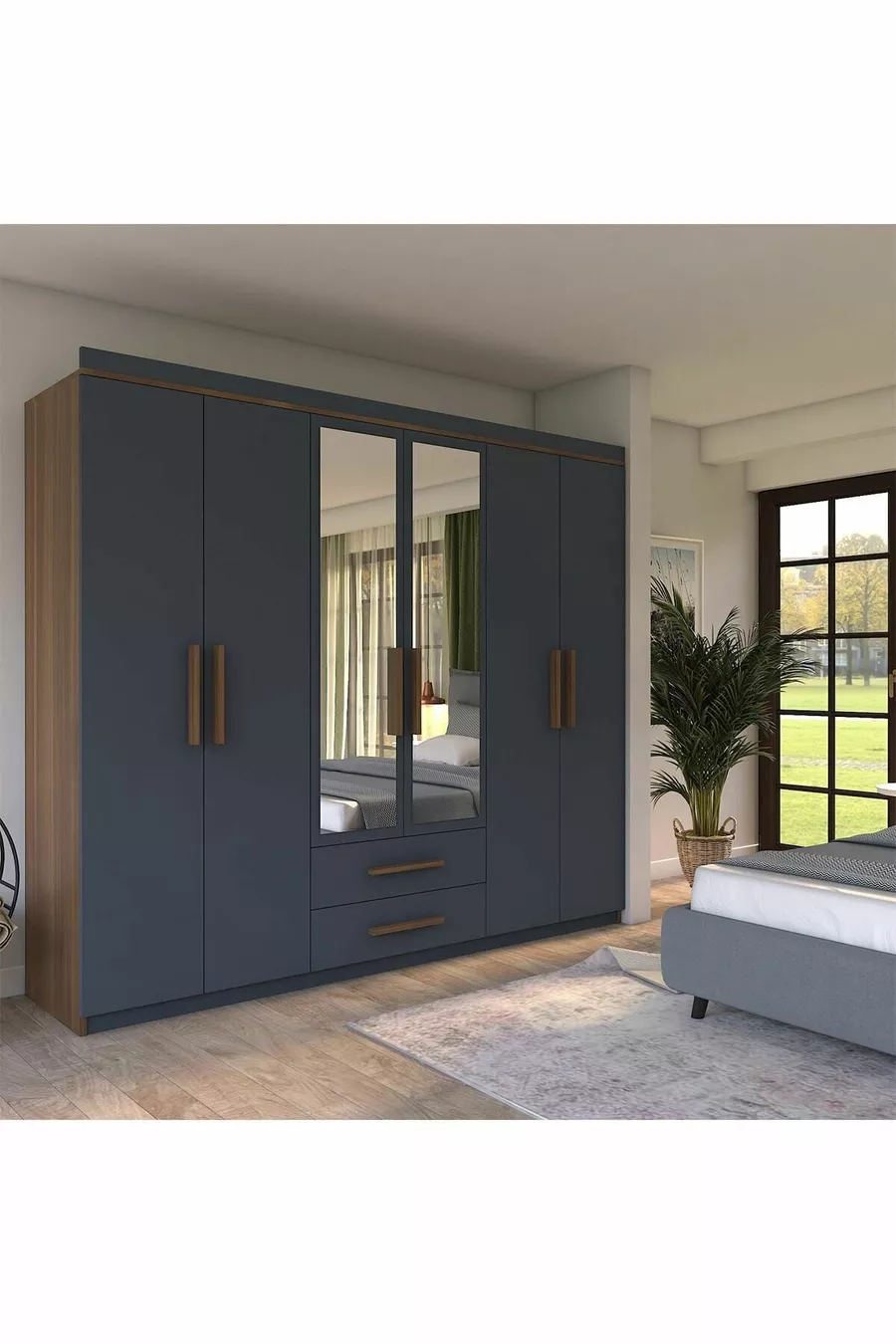 Armoire  Armin à 6 portes et 2 tiroirs avec miroir