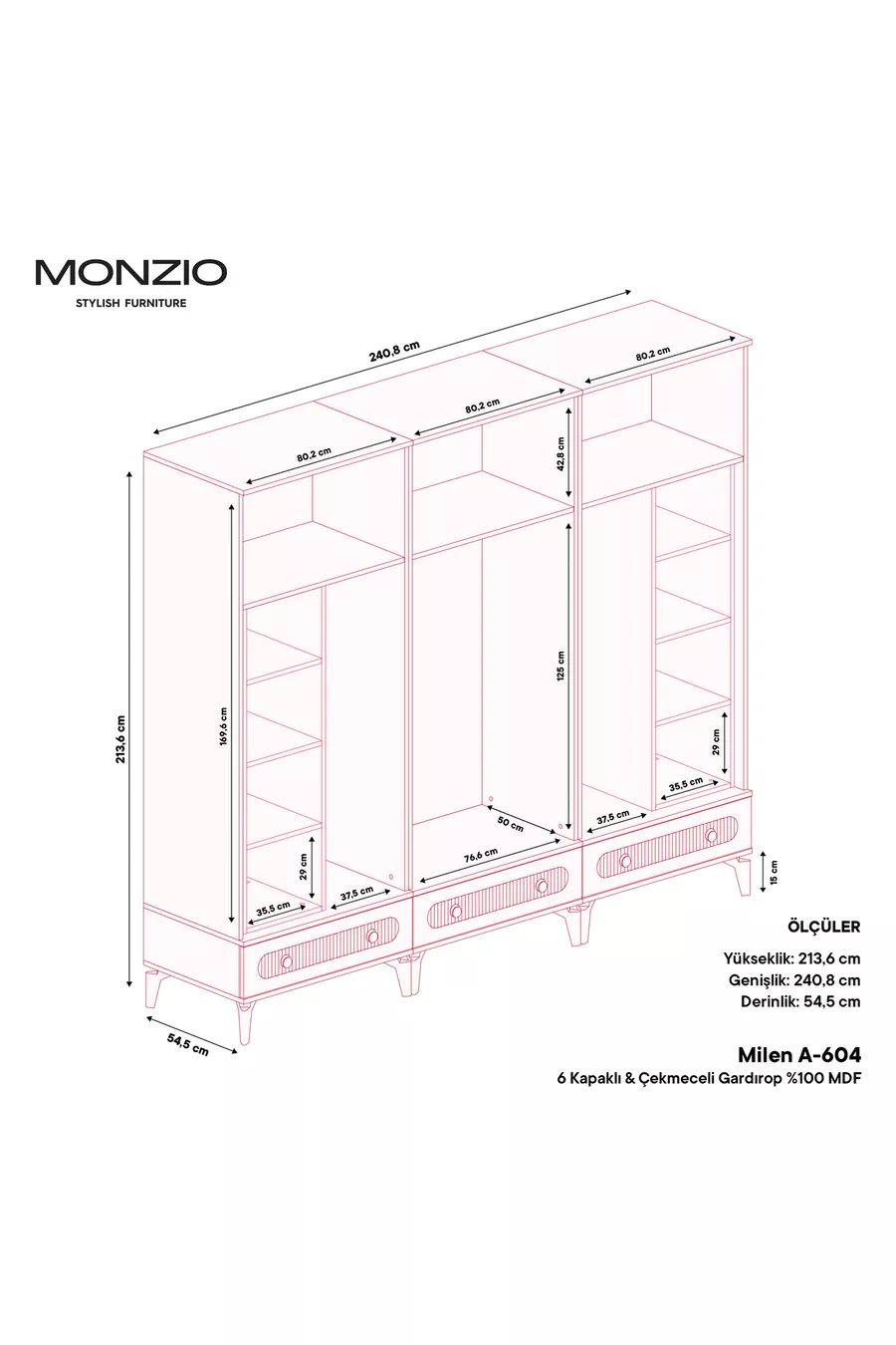 Armoire Milen 6 portes avec tiroirs  % MDF