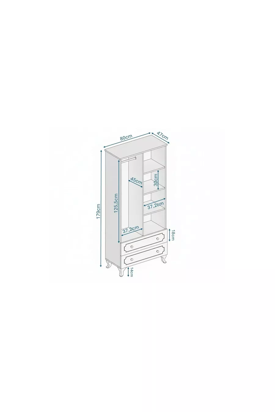 Armoire moderne à 2 portes et 2 tiroirs, penderie - MDF de première qualité