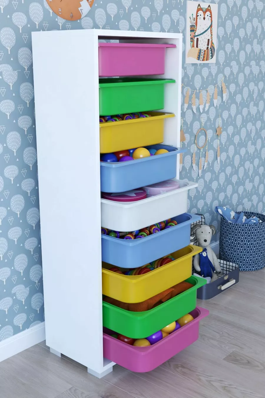 Armoire à jouets à 9 paniers polyvalente - Colorée