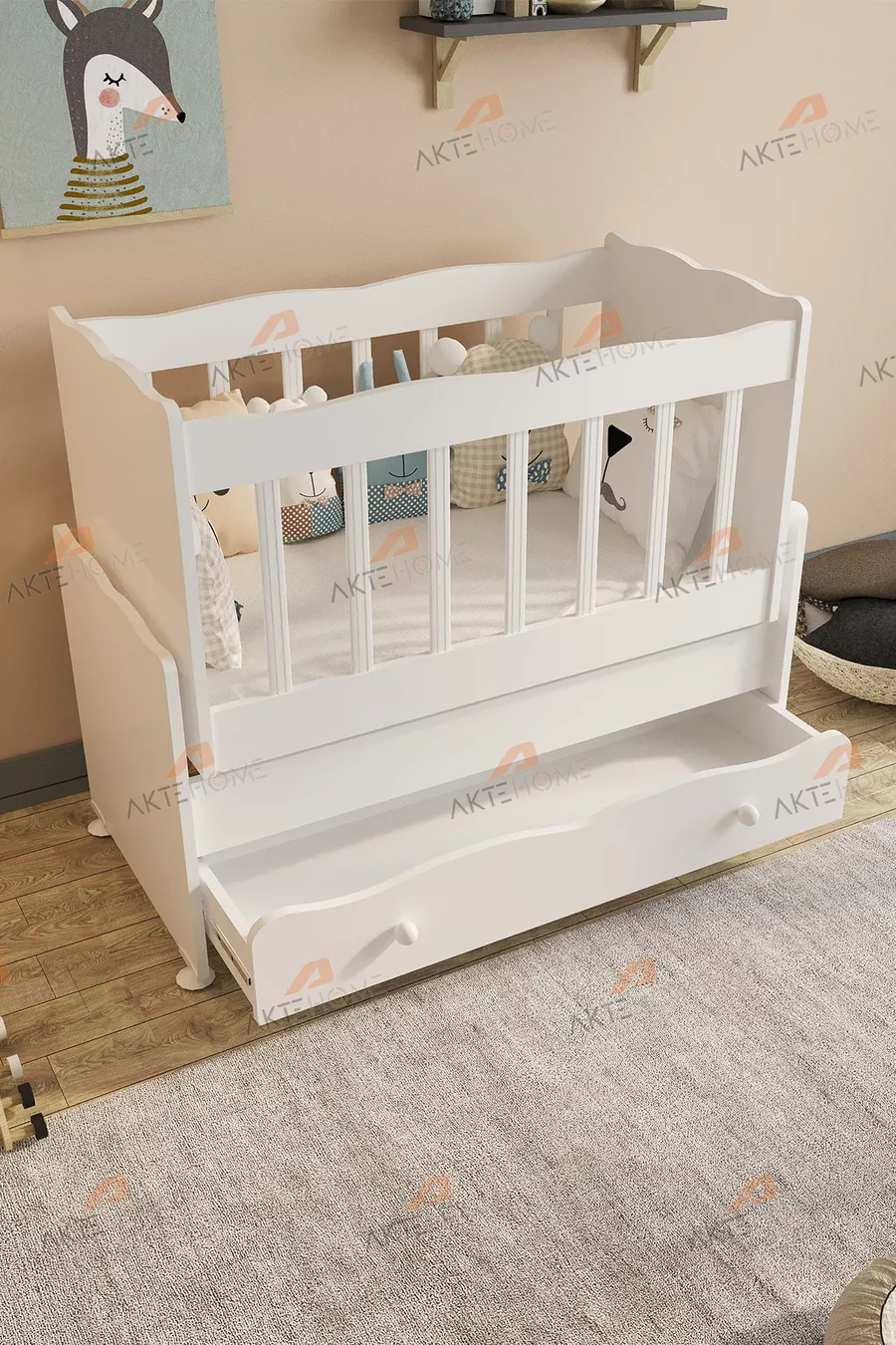 Berceau à bascule avec tiroir pour maman – Modèle blanc, confortable et sûr