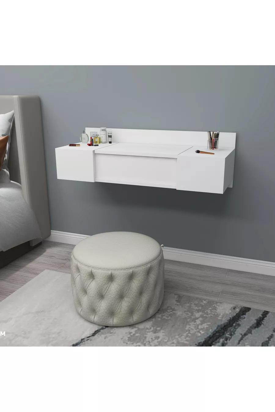 Coiffeuse Murale avec Miroir et Étagère Zakkum, Blanche - Zakkum