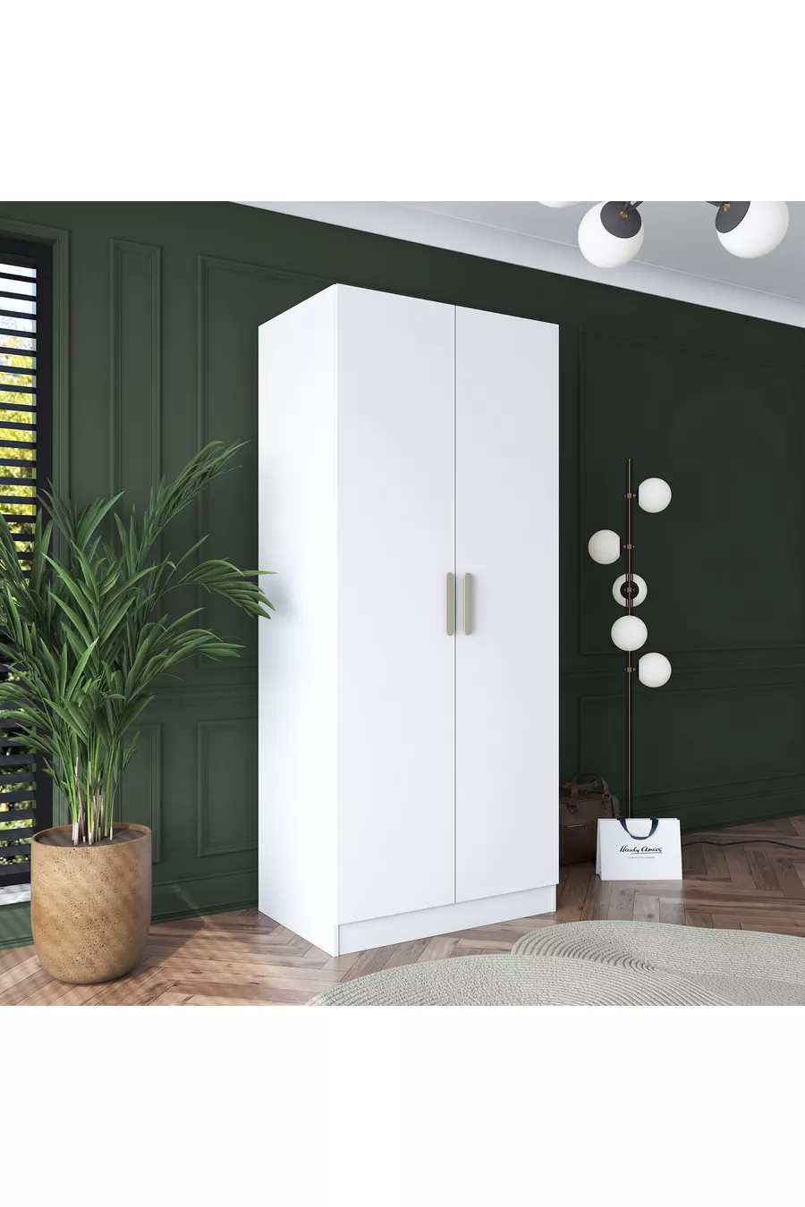 Armoire Rani  2 portes 4 étagères 5 compartiments blanc