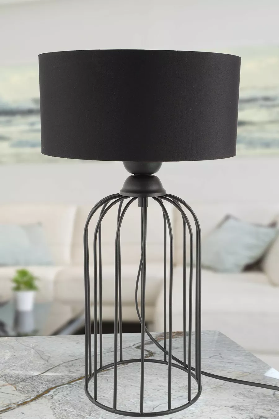 Lampe de table Tema noire avec abat-jour noir, lampe de table décorative, abajour, éclairage sur table d'appoint et chevet, décoration intérieure