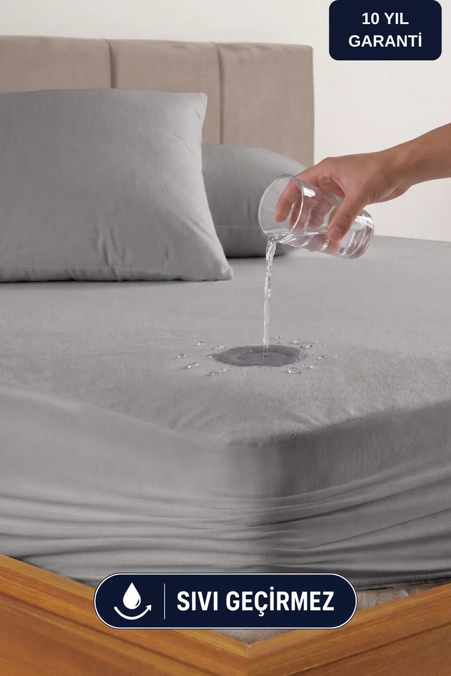Protege-matelas imperméable à liquides gris classique en microfibre, ajusté, bord complet, pour bébé - simple, double, grand lit