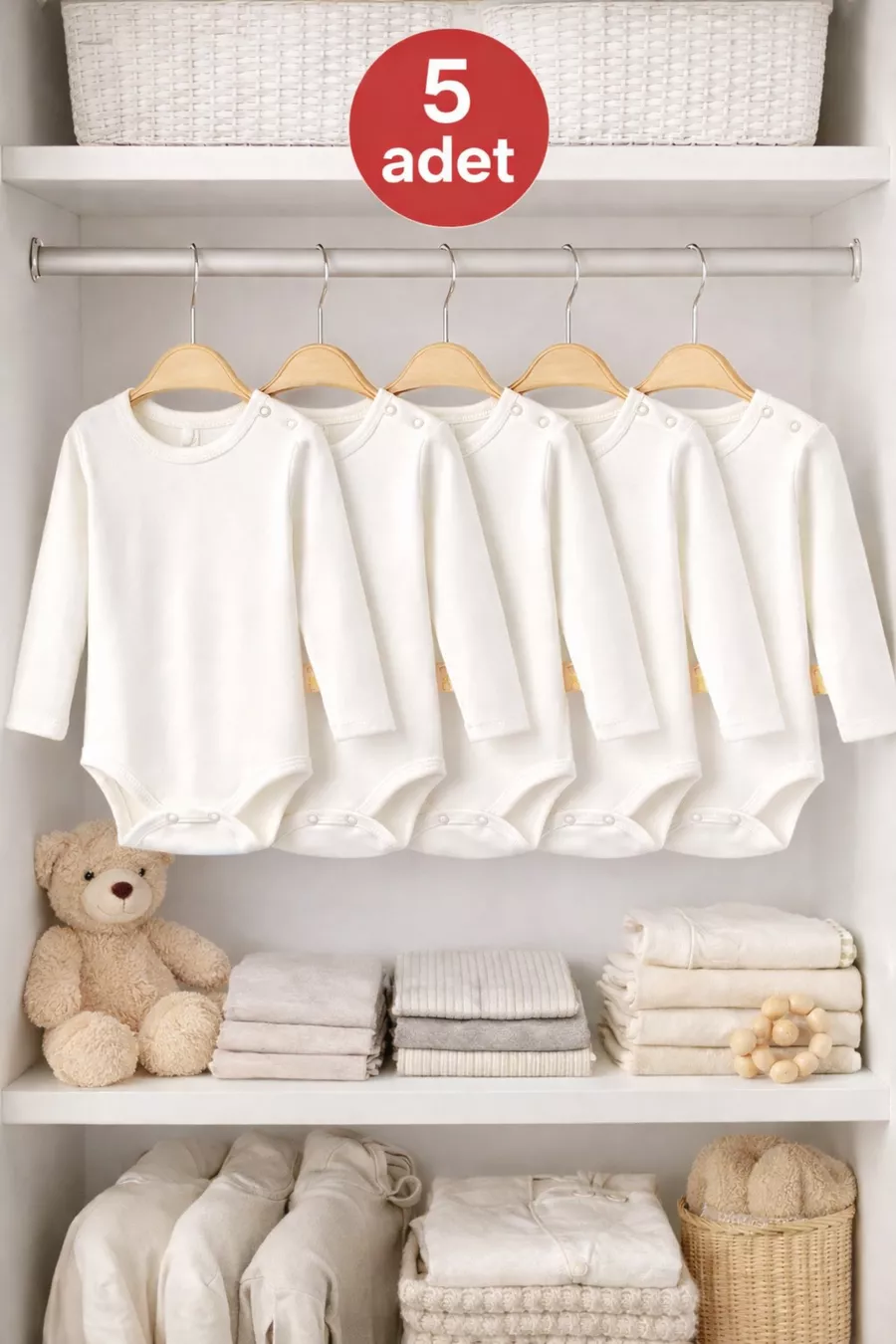 Lot de 5 Bodies Bébé à Manches Longues 0-5 Ans % Coton Body Bébé en Coton Unisexe Fille Garçon