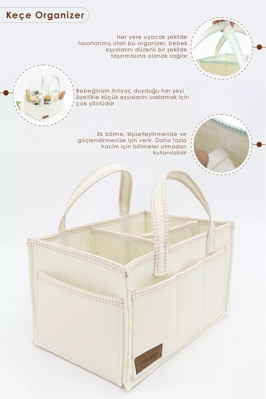 Set de soins pour bébé 3 pièces ; Organisateur maman-bébé en feutre, Tapis à langer imperméable, Sac à couches