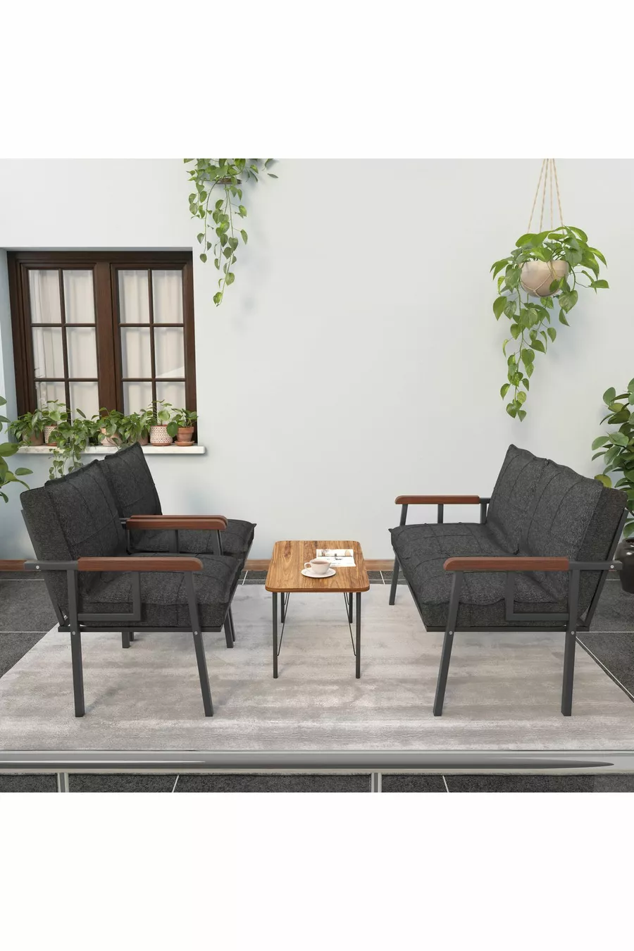 Série "Modern" Balcon, Jardin, Café - Ensemble Canapé en Métal 2 1 1 avec Table Cadeau - Anthracite