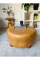 Banc Pouf Moyen Table Pieds en Bois de Noyer Xlarge Zone d'Assise Cuir Synthétique Tissu Tabac