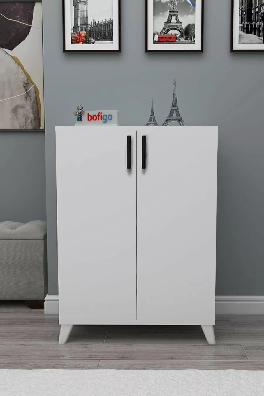 Armoire à chaussures polyvalente à 4 étagères et 2 portes, Armoire à chaussures Ceren Blanche